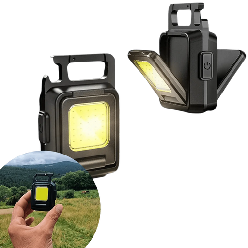 Lampe de poche ultrapuissante LED affichée dans un cadre naturel, compacte et idéale pour les aventures nocturnes.