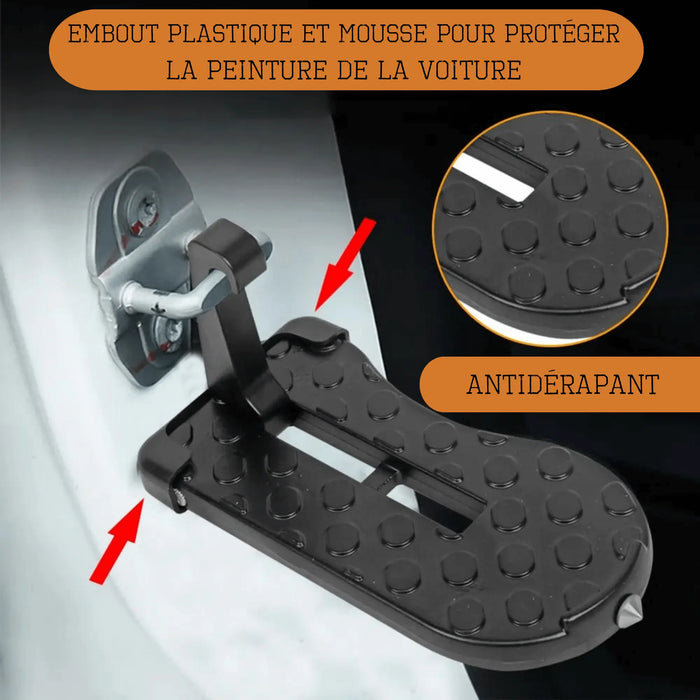 Marchepied pour tente de toit avec embout en plastique et mousse, antidérapant. Facilite l'accès sécurisé au toit du véhicule.
