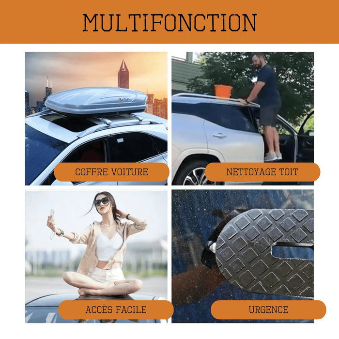Marchepied multifonctionnel pour accéder à la tente de toit, nettoyer le toit, faciliter l'accès au toit de la voiture et pour un usage d'urgence.