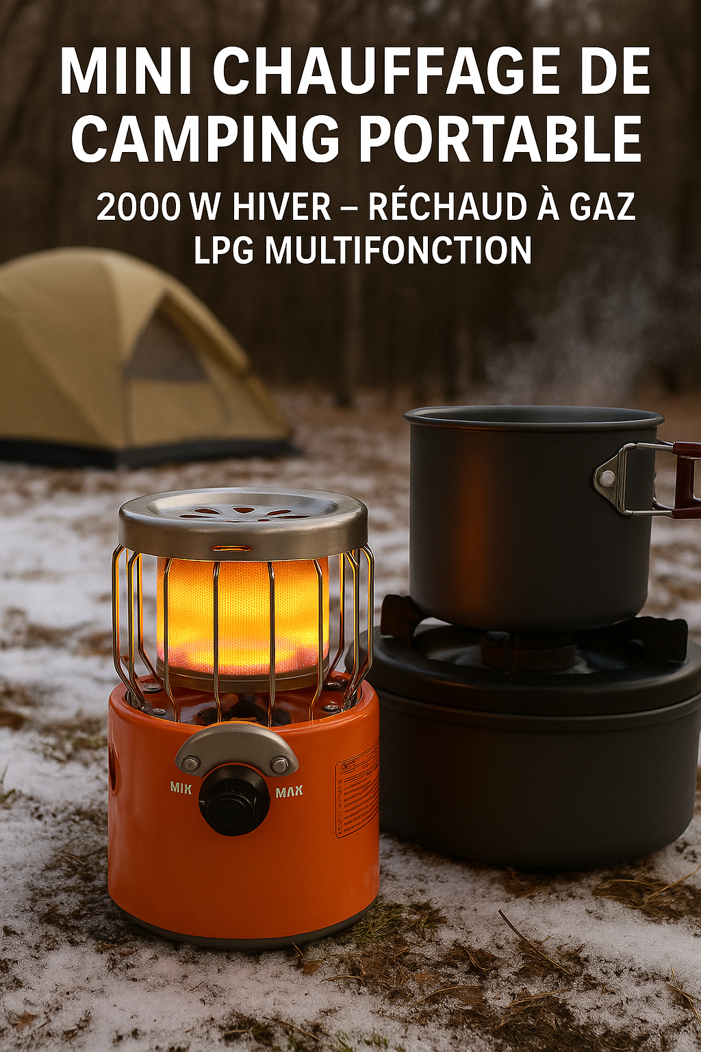 Mini chauffage de camping portable 2000W – Réchaud à gaz LPG multifonction