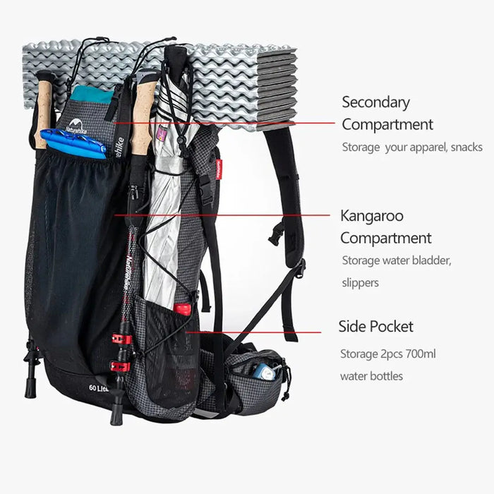 Naturehike trekking sac à dos ultraléger 60 + 5 l vue 6