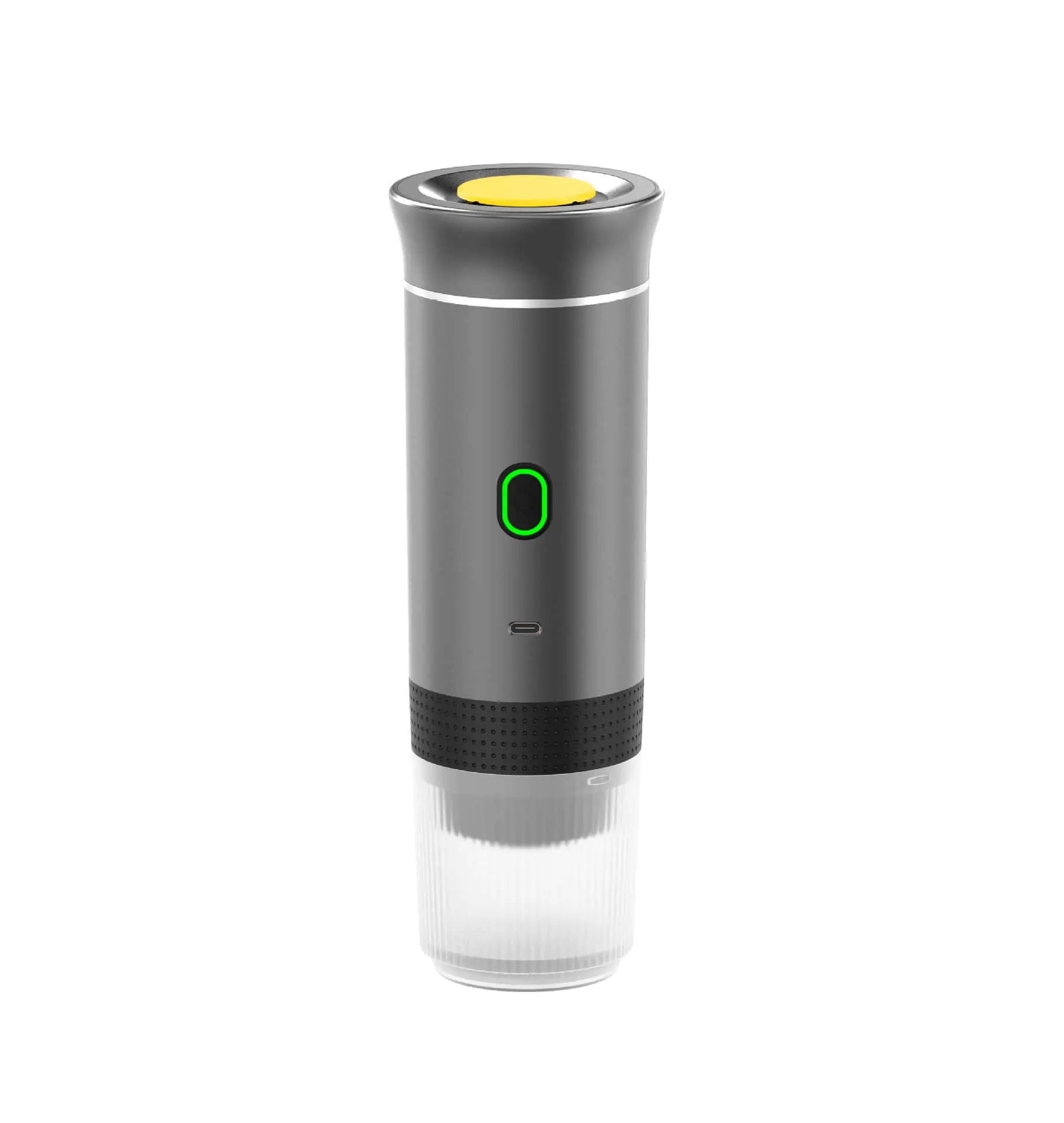 Portable electric coffee machine for espresso, ideal for camping and travel, with high-pressure extraction and creamy foam.