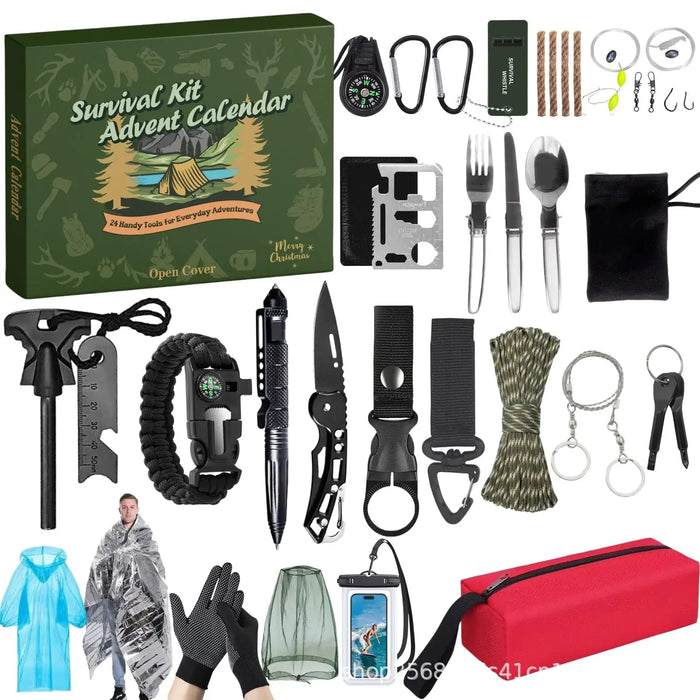 Calendrier de l’Avent Kit de Survie 24 en 1 – Cadeau de Noël Original pour Camping, Randonnée, Outdoor et Aventuriers Woody’s Camp