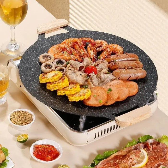 Plaque de cuisson extérieure en pierre Maifan style coréen, poêle Teppanyaki antiadhésive, plaque de barbecue portable pour la maison, plateau de barbecue pour réchaud à carte.