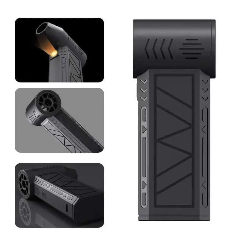 Portable camping blower with LED light, ideal for drying tents and equipment, preventing mold, and perfect for camping trips.
