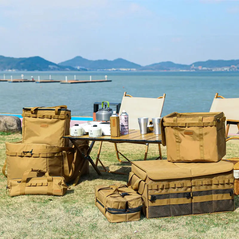 Sac de rangement pour le camping transfrontalier, boîte de rangement, ensemble d'outils d'extérieur, boîte de rangement pliable pour le camping.