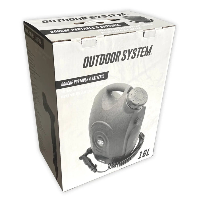 Douche Portable Électrique 16L – Outdoor System | Batterie Lithium 12V, Haute Pression & 10 Jets Woody’s Camp