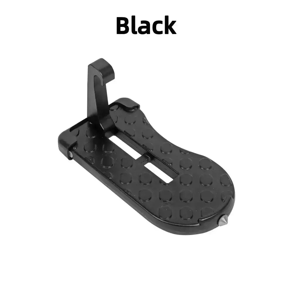 Black rooftop tent step for easy and secure tent access, ideal for camping adventures. Compact, sturdy design for user convenience.