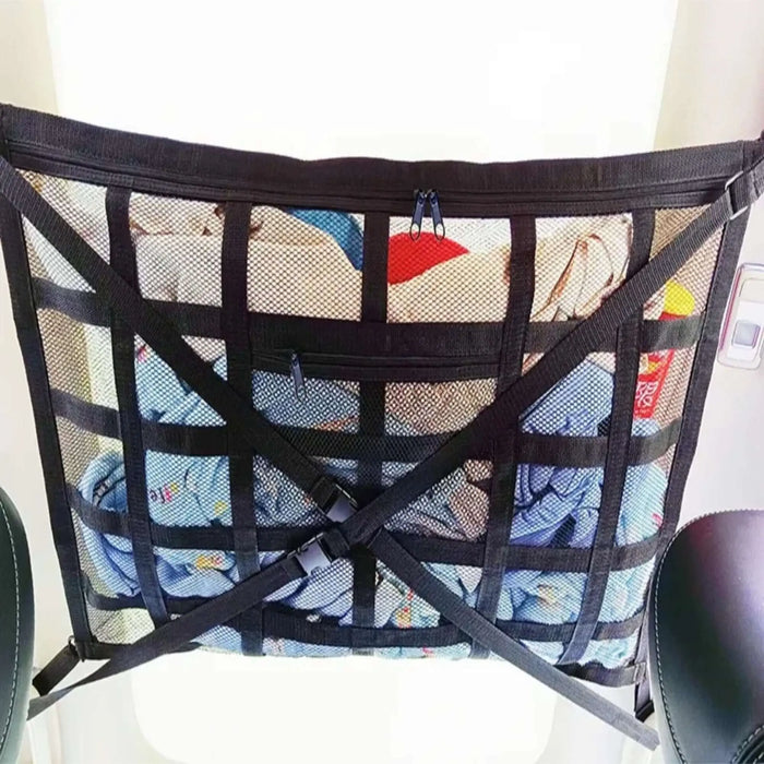 Sac de rangement pour toit de voiture en matériau en maille durable pour organiser les objets, monté au plafond, idéal pour les voyages et un espace sans encombrement.