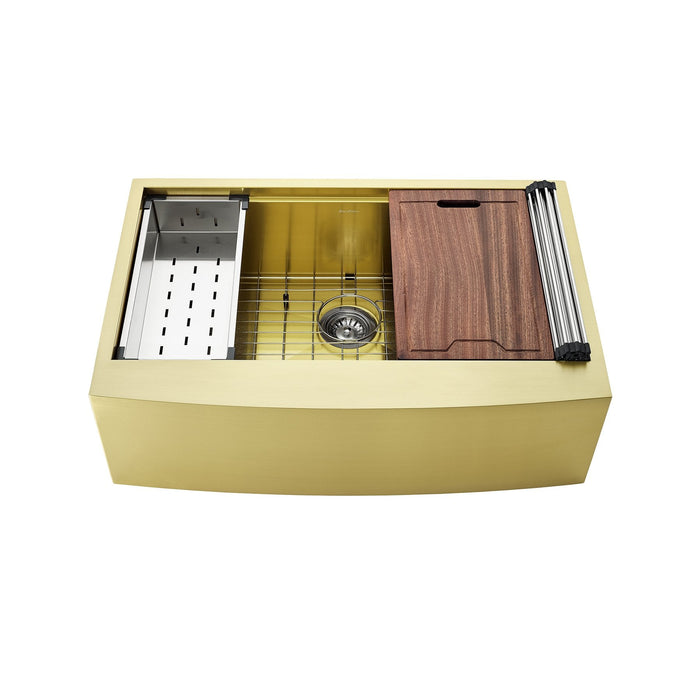 Swiss Madison Tourner 33" x 22" Stainless Steel, Single Basin, Farmhouse Sink Kitchen Workstation with Apron in Rose Gold - SM-KS28RG