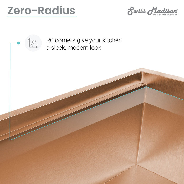 Swiss Madison Tourner 33" x 22" Stainless Steel, Single Basin, Farmhouse Sink Kitchen Workstation with Apron in Rose Gold - SM-KS28RG