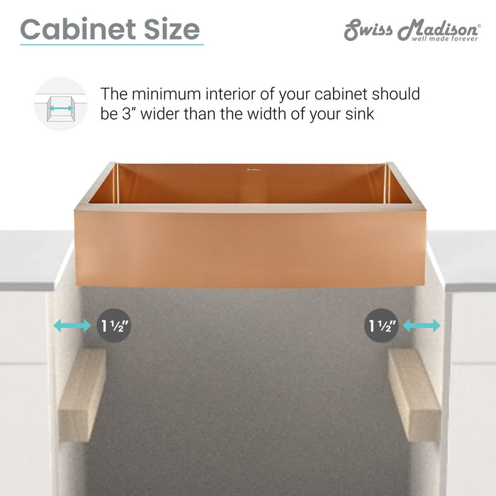 Swiss Madison Tourner 33" x 22" Stainless Steel, Single Basin, Farmhouse Sink Kitchen Workstation with Apron in Rose Gold - SM-KS28RG