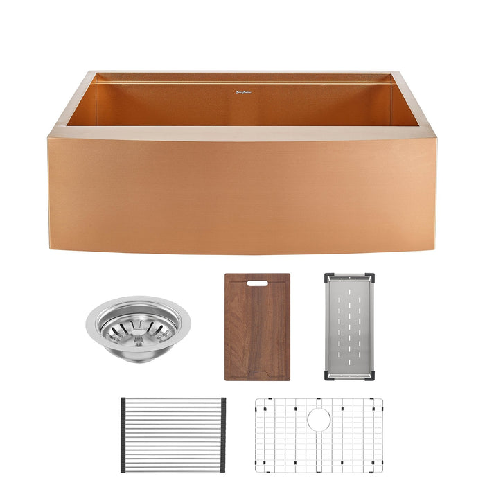 Swiss Madison Tourner 33" x 22" Stainless Steel, Single Basin, Farmhouse Sink Kitchen Workstation with Apron in Rose Gold - SM-KS28RG