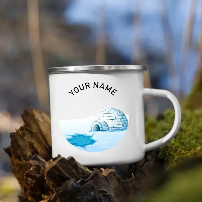 Tasses de camping en émail personnalisées avec nom personnalisé, tasses de camping, aventure, fête au feu de camp, bière, tasse à café, poignée, cadeaux normalisés pour camping-car woodyscamp