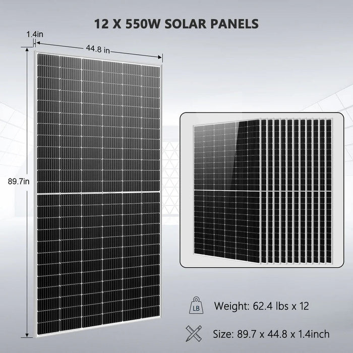 SunGoldPower Off Grid Solar Kit 12 X 550 Watts Solar Panels 25.6KWH Lithium Battery 10KW Solar Inverter 48VDC 120V/240V SGR-10K25S