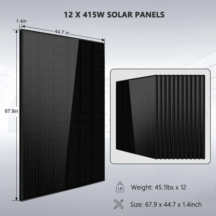 SunGoldPower Off Grid Solar Kit 10000W 48VDC 120VAC/240V 20.48KWH Powerwall Lithium Battery 12 X 415 Watts Solar Panels SGM-10M2T