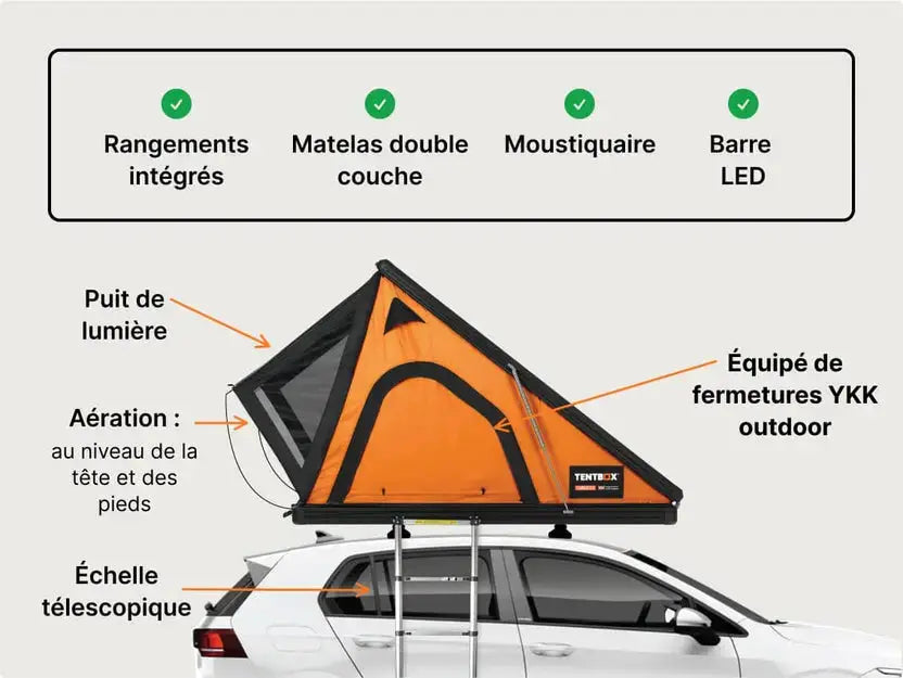 TentBox Cargo 2. 0–Tente de toit rigide automatique ultra robuste avec rails accessoires Tentbox