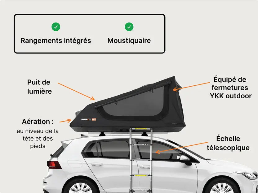 TentBox GO–Tente de toit ultra légère 2 personnes, installation 60 secondes Tentbox