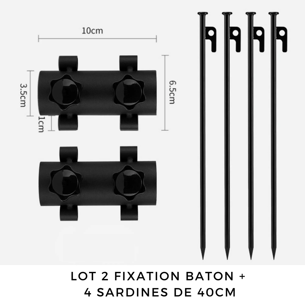 Pattes de support réglables pour poteaux de tente et piquets pour des installations extérieures sécurisées.