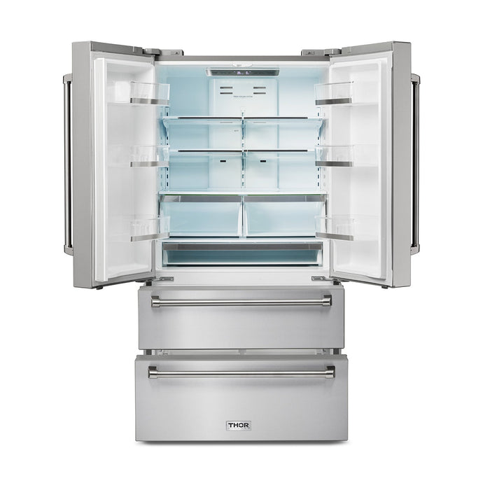 Thor Kitchen 36" Professional French Door Refrigerator with Freezer Drawers TRF3602