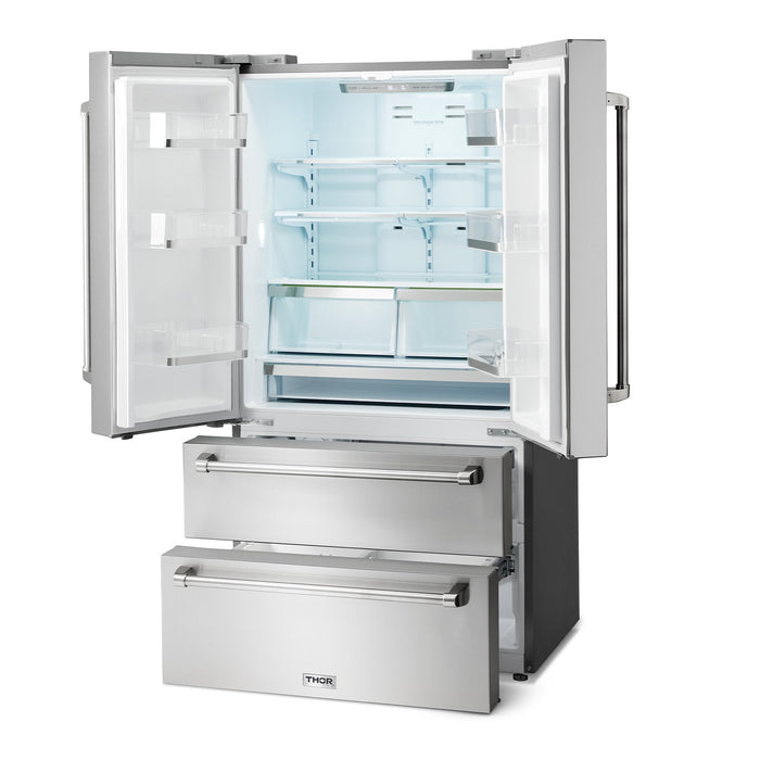 Thor Kitchen 36" Professional French Door Refrigerator with Freezer Drawers TRF3602