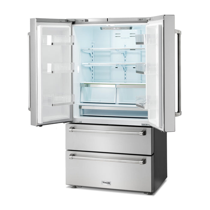 Thor Kitchen 36" Professional French Door Refrigerator with Freezer Drawers TRF3602
