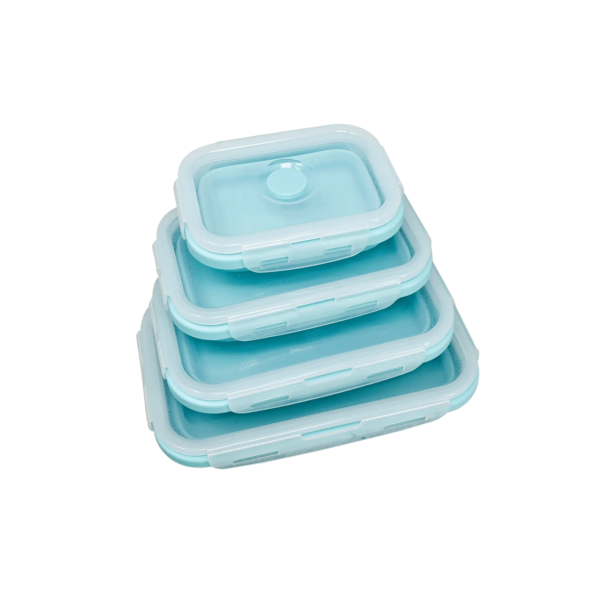 Ensemble de 5 boîtes à lunch empilables en silicone, pliables et bleues, idéales pour le camping ou à la maison, compatibles avec le congélateur, le lave-vaisselle et le micro-ondes.