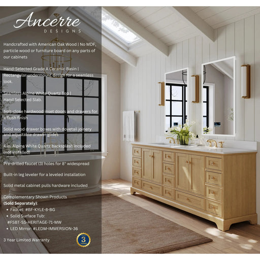 Ancerre 84” Audrey Bathroom Vanity Oak Double Sink Cabinet Set VTS-Audrey-84-Oak-WQZ