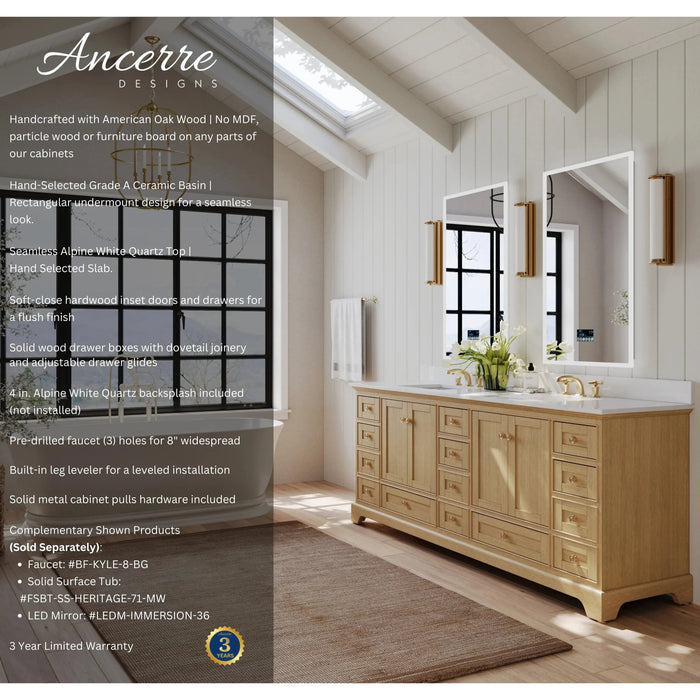 Ancerre 84” Audrey Bathroom Vanity Oak Double Sink Cabinet Set VTS-Audrey-84-Oak-WQZ