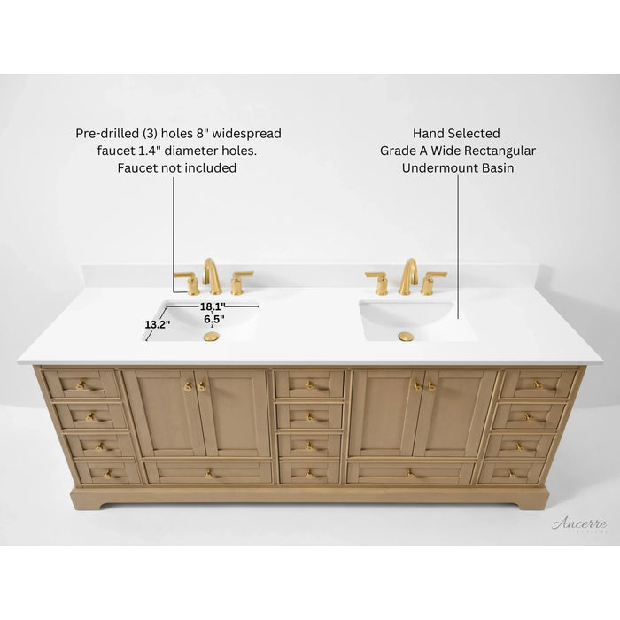 Ancerre 84” Audrey Bathroom Vanity Oak Double Sink Cabinet Set VTS-Audrey-84-Oak-WQZ