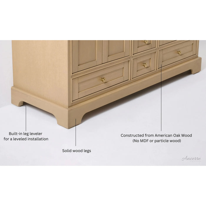 Ancerre 84” Audrey Bathroom Vanity Oak Double Sink Cabinet Set VTS-Audrey-84-Oak-WQZ