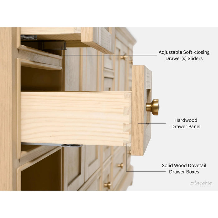 Ancerre 84” Audrey Bathroom Vanity Oak Double Sink Cabinet Set VTS-Audrey-84-Oak-WQZ