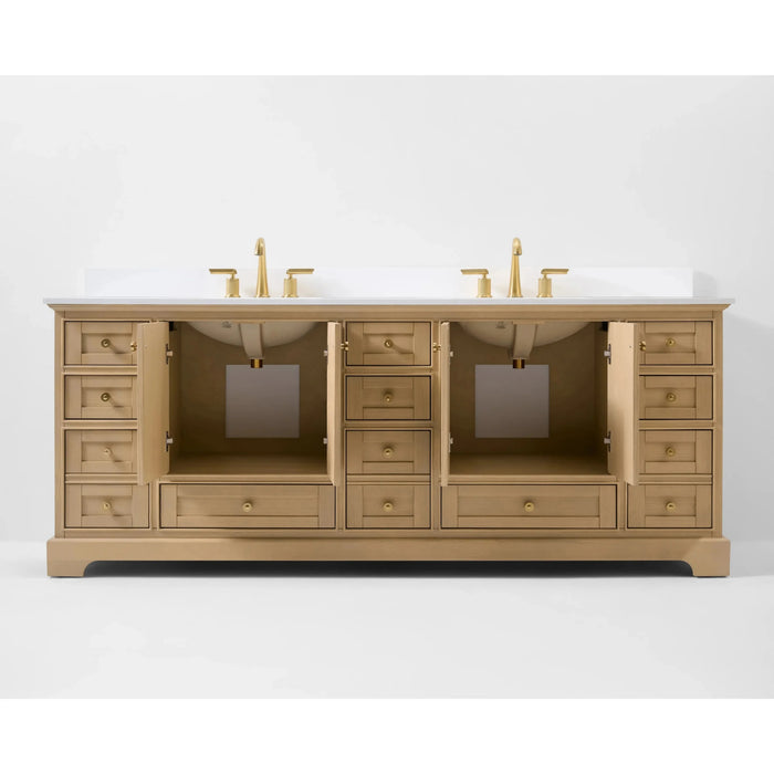 Ancerre 84” Audrey Bathroom Vanity Oak Double Sink Cabinet Set VTS-Audrey-84-Oak-WQZ