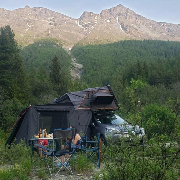 annexe tente de toit Famille XL, annexe tente de toit familiale, auvent tente de toit, annexe camping étanche, salon de camping extérieur, accessoire tente de toit Famille, annexe vanlife, auvent tente de toit Lexagones