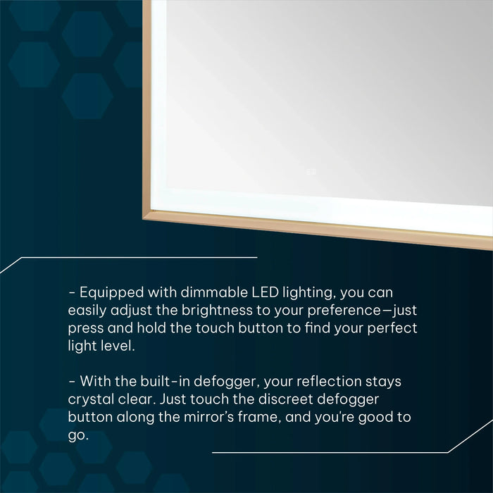 Aquadom Madison 24''x 36'' x 2.28'' LED Lighted Chamfer Frame Mirror with Defogger Chrome Brushed Gold Finish