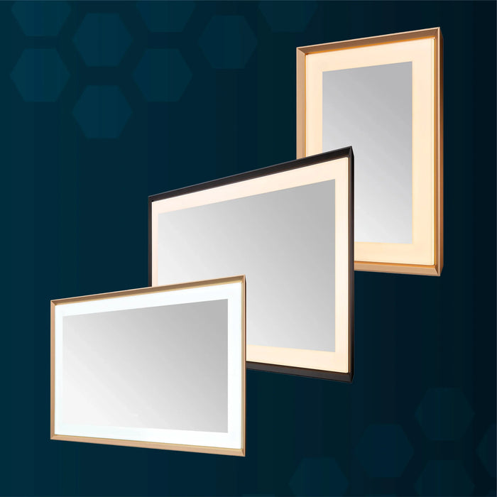 Aquadom Madison 24''x 36'' x 2.28'' LED Lighted Chamfer Frame Mirror with Defogger Chrome Brushed Gold Finish