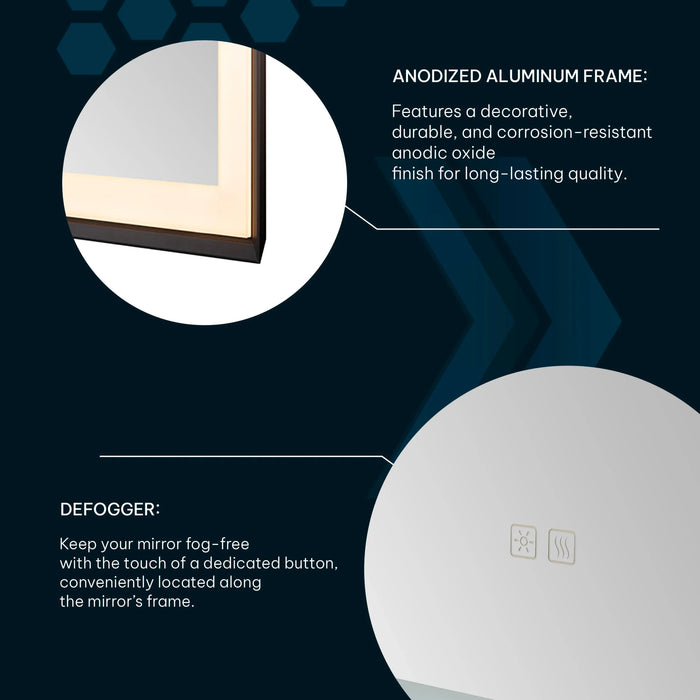 Aquadom Madison 24''x 36'' x 2.28'' LED Lighted Chamfer Frame Mirror with Defogger Chrome Brushed Gold Finish