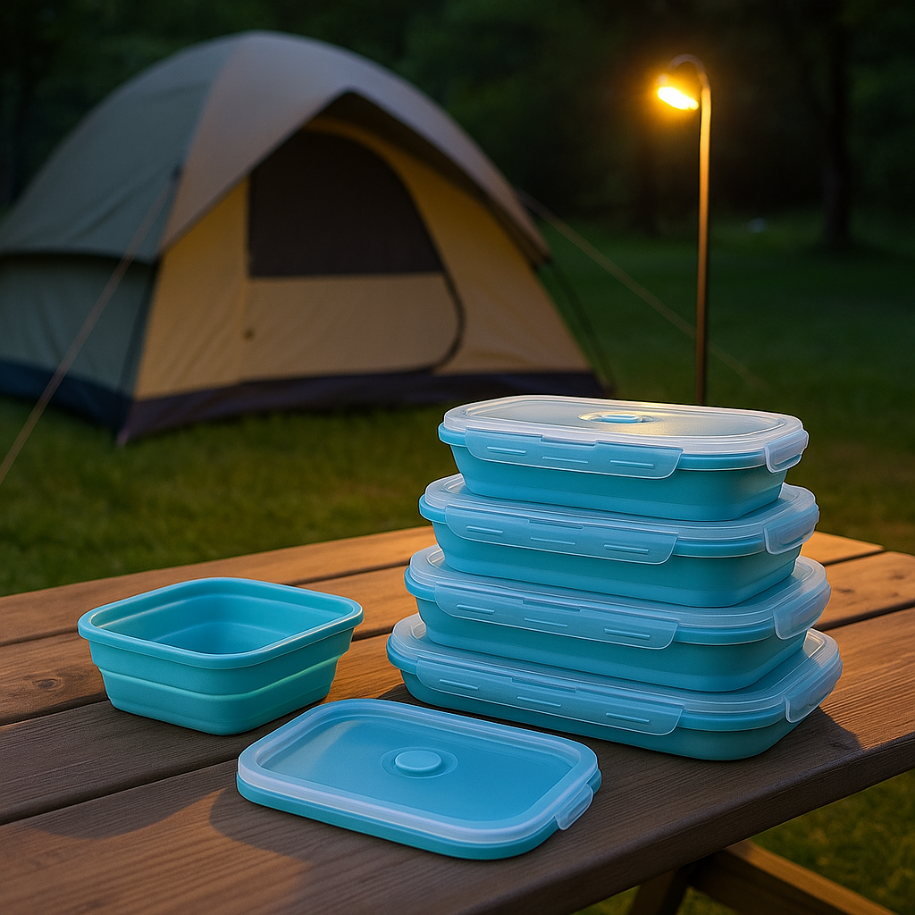 boite tupperware lunch pliable silicone camping vanlife economie espace frigo glaçière outdoor offroad 