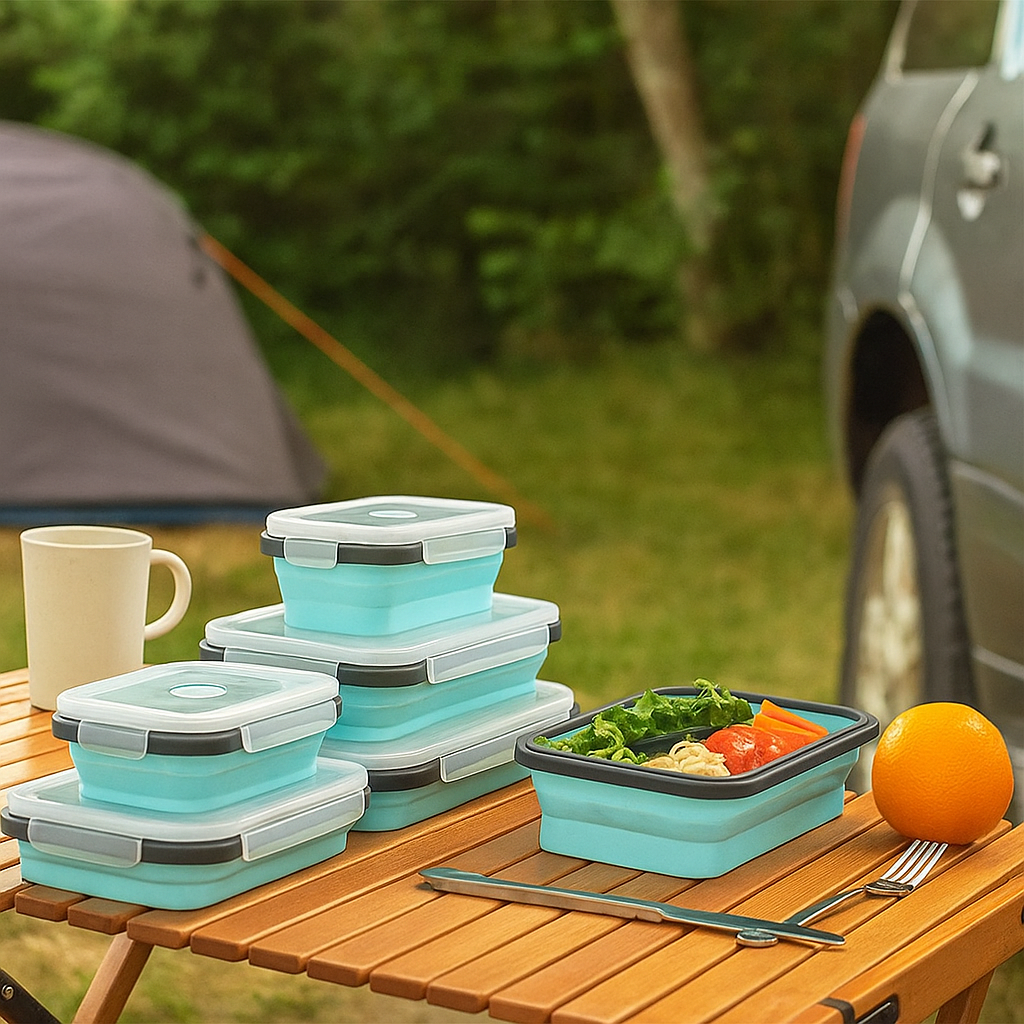 boite tupperware lunch pliable silicone camping vanlife economie espace frigo glaçière outdoor offroad 