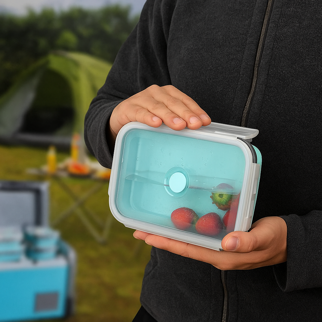 boite tupperware lunch pliable silicone camping vanlife economie espace frigo glaçière outdoor offroad 
