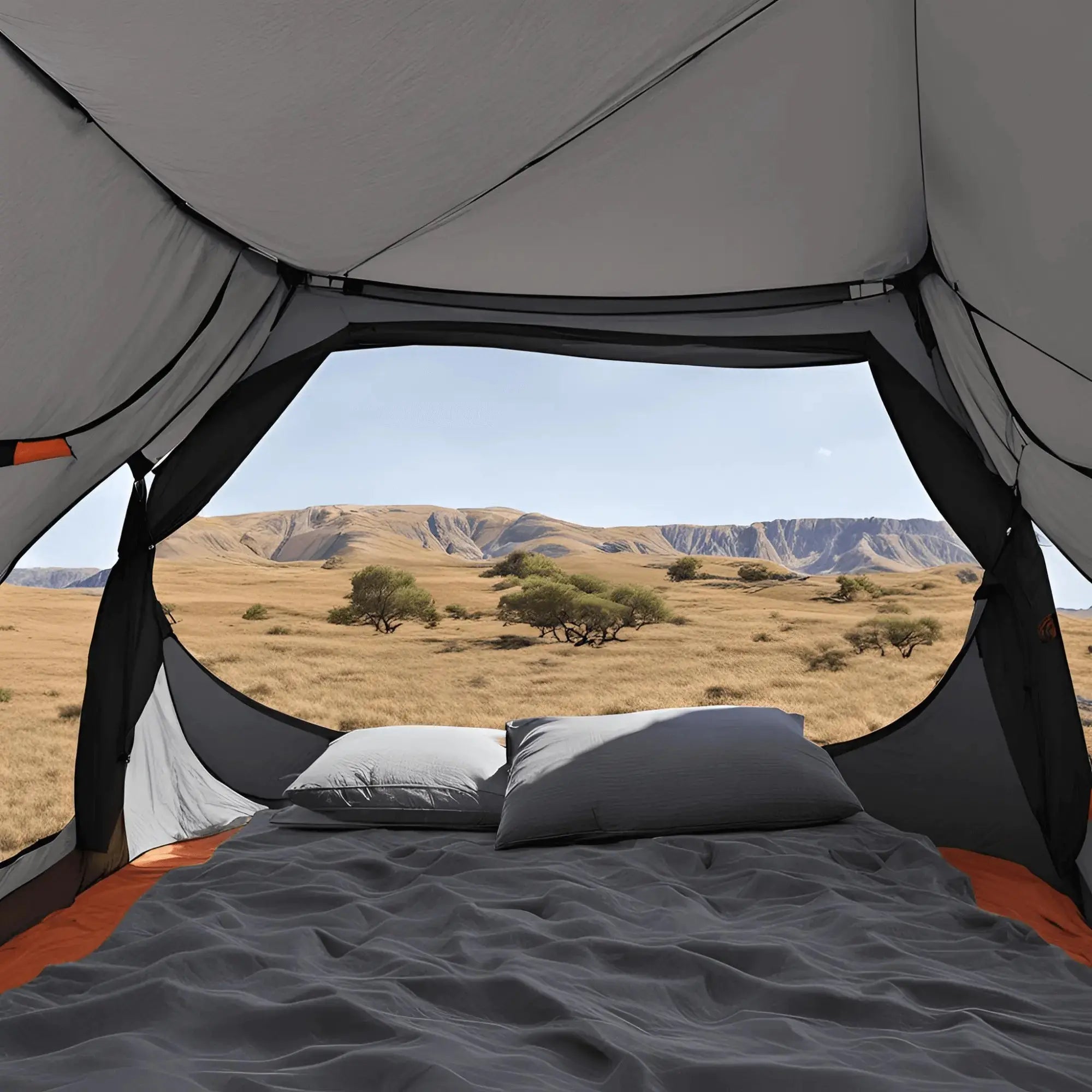 Vue intérieure d'une tente de toit avec un matelas doux, offrant du confort pour le camping en pleine nature.
