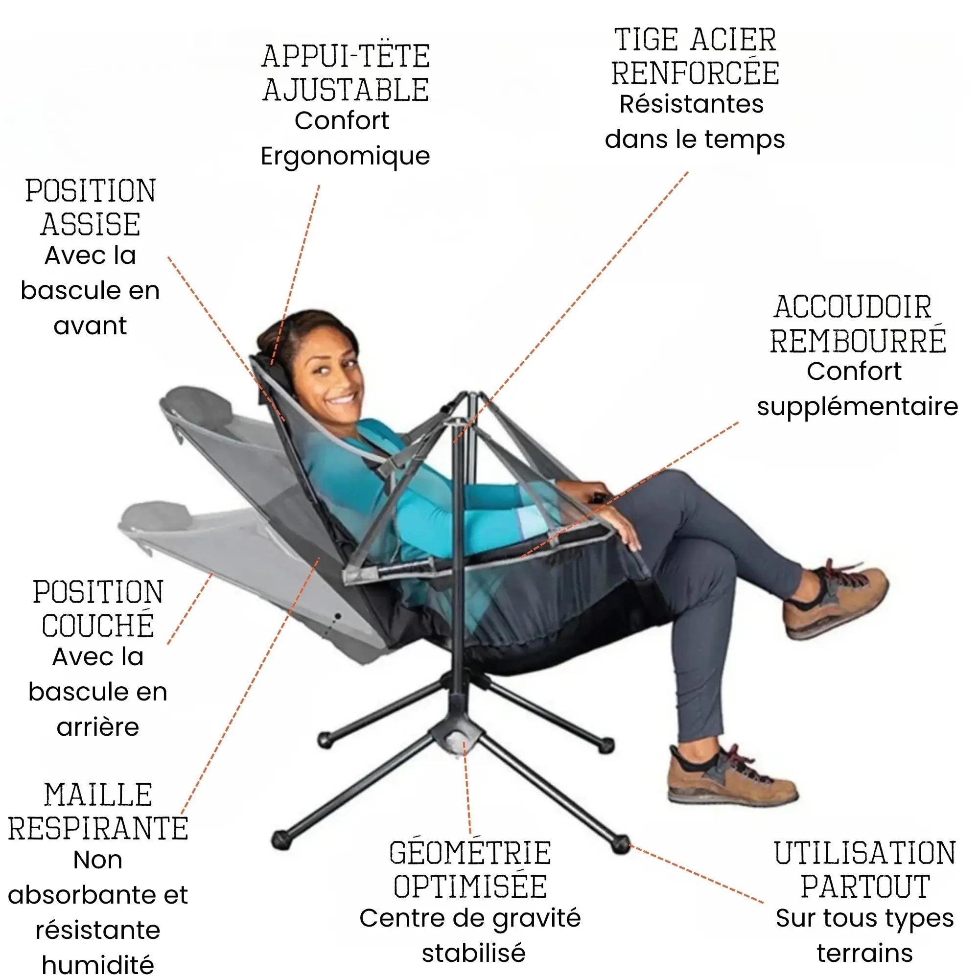 Chaise hamac de camping pliante portable – Confort ultime en camping accessoire camping sauvage outdoor peche vanlife 4X4 SUV DUSTER montpellier herault chaise pliable de camping hamac confortable chaise longue camping 