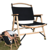 Chaise de camping pliante en bois noir avec tissu Oxford 600D, idéale pour le camping et la plage. Facile à transporter.