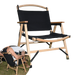 Chaise de camping pliante en bois noir avec tissu Oxford 600D, idéale pour le camping et la plage. Facile à transporter.