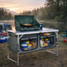 cuisine de camping pliante, meuble cuisine camping, table camping avec rangement, armoire camping pliable, cuisine outdoor portable, table de camping aluminium, meuble vanlife cuisine, équipement camping cuisine, table barbecue extérieure