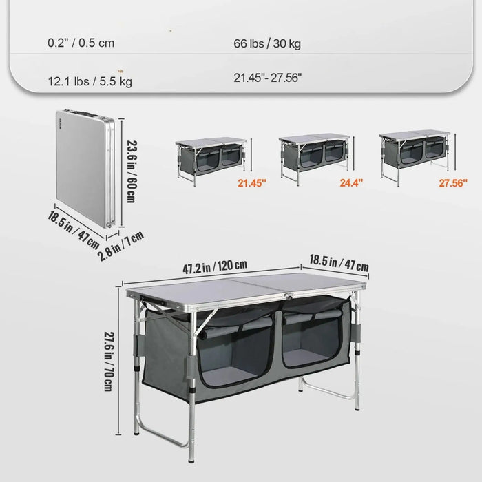 cuisine de camping pliante, meuble cuisine camping, table camping avec rangement, armoire camping pliable, cuisine outdoor portable, table de camping aluminium, meuble vanlife cuisine, équipement camping cuisine, table barbecue extérieure