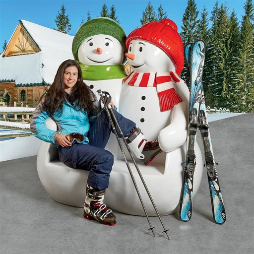 Design Toscano Powder Pals Holiday Snowman Photo Op Sculptural Bench NE160250