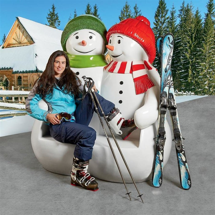 Design Toscano Powder Pals Holiday Snowman Photo Op Sculptural Bench NE160250