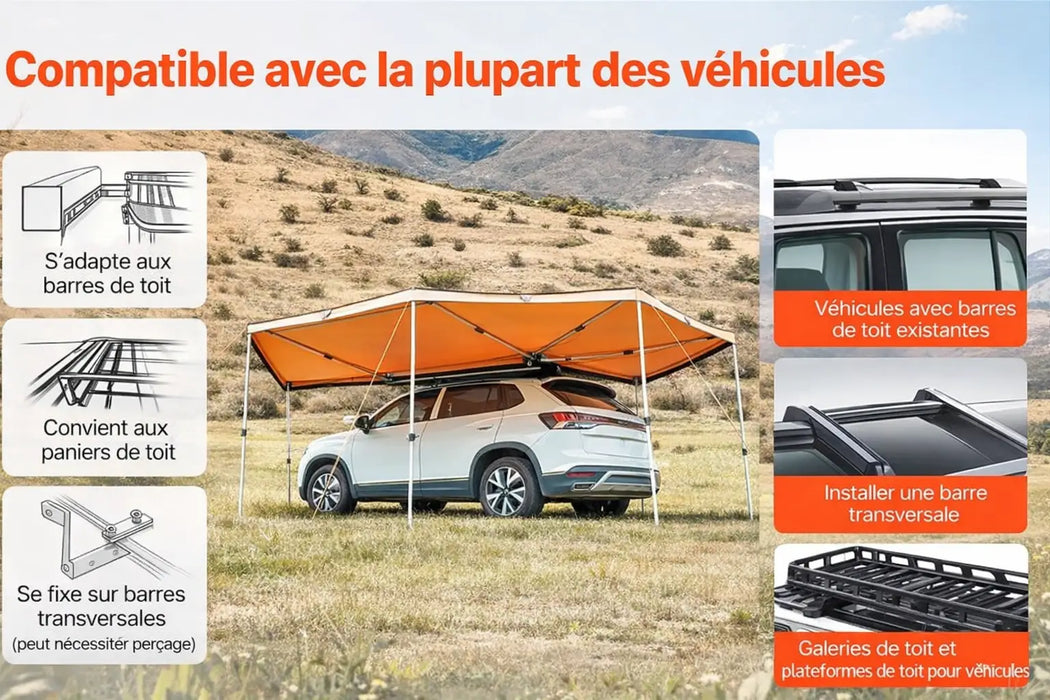 Auvent autoportant 270° Latéral pour Véhicule 6,09 x 2,10 m – UV50+, PU3000 mm Woody's Camp