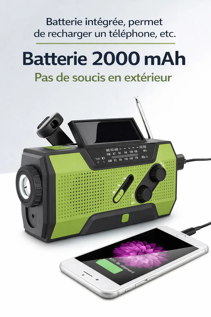 Radio de survie avec éclairage LED et recharge multiple